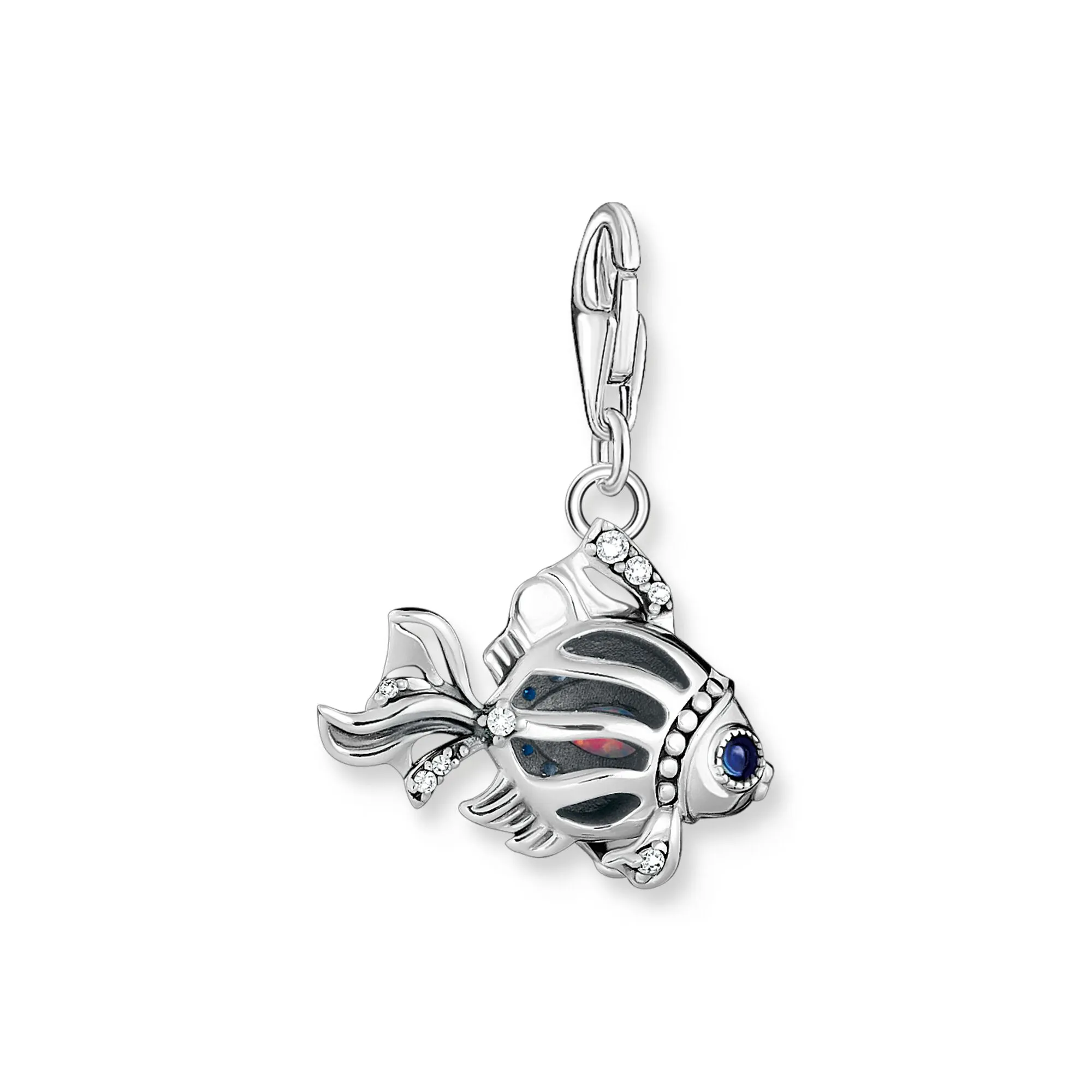 Charm Pendant fish with blue stones silver