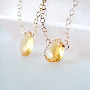 Citrine Stone Necklace - November Birthstone Necklace - Yellow Citrine Necklace