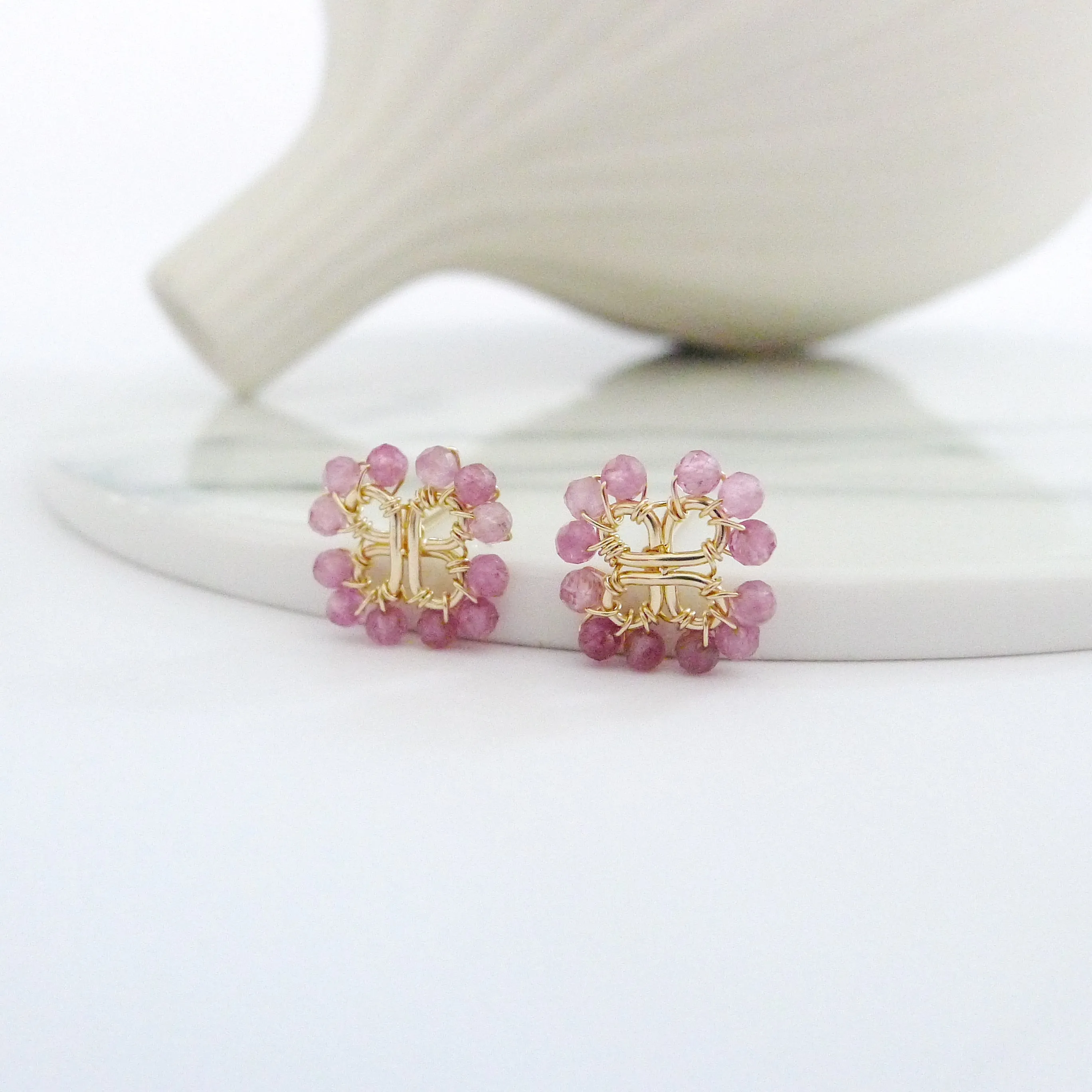 Clover Earstuds / Pink Tourmaline