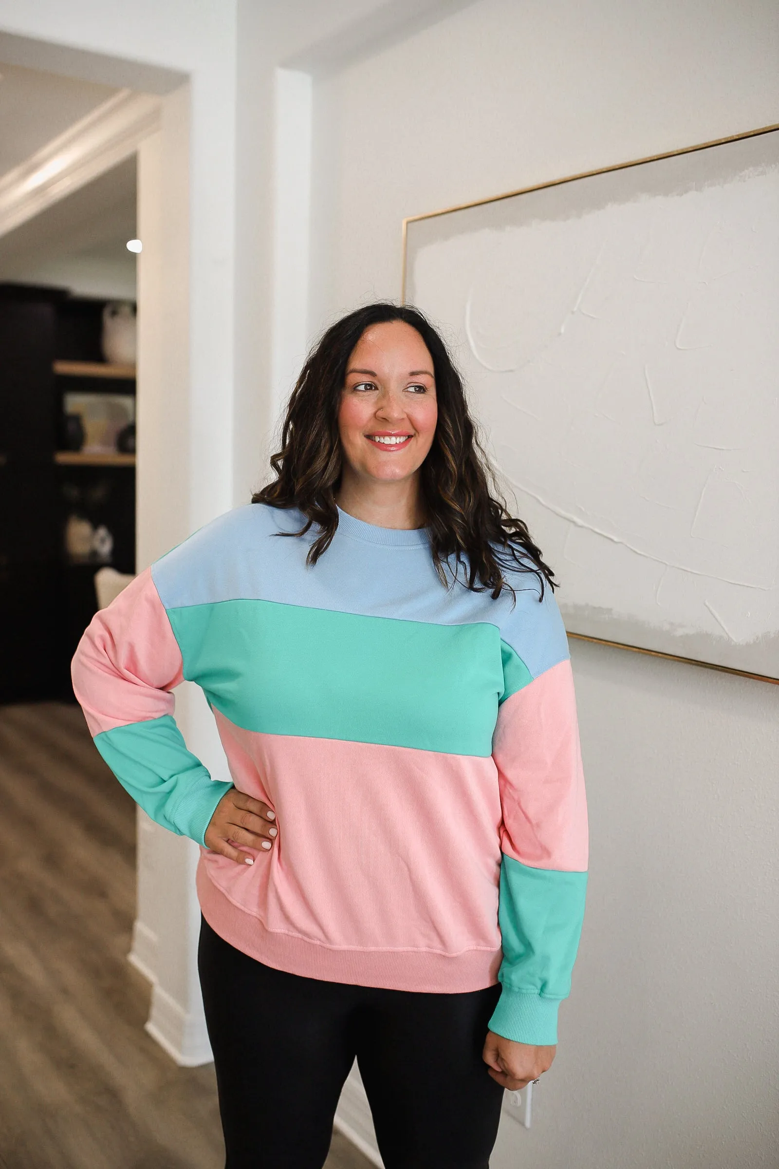 Color Block Round Neck Long Sleeve Sweatshirt