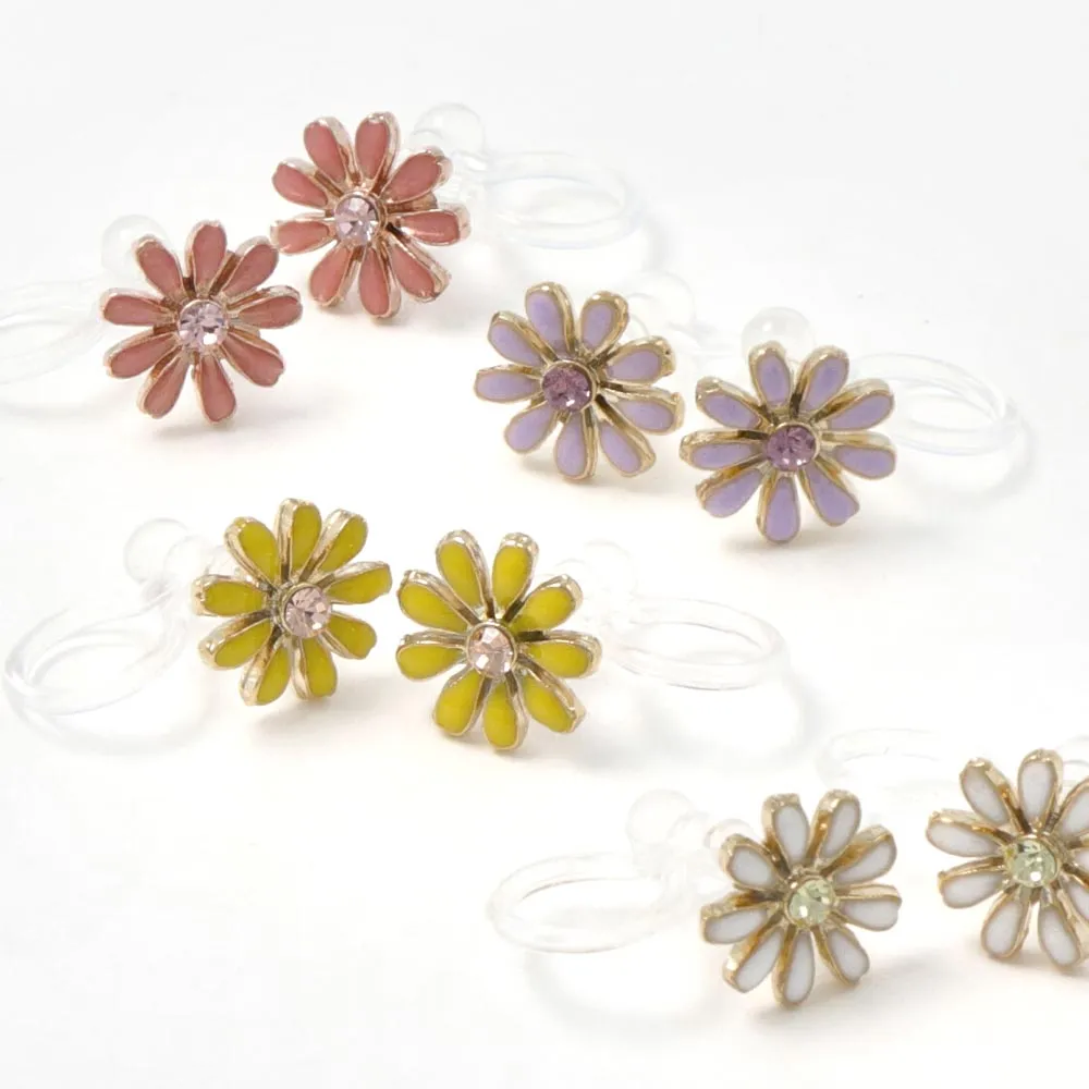 Color Flower Invisible Clip On Earrings