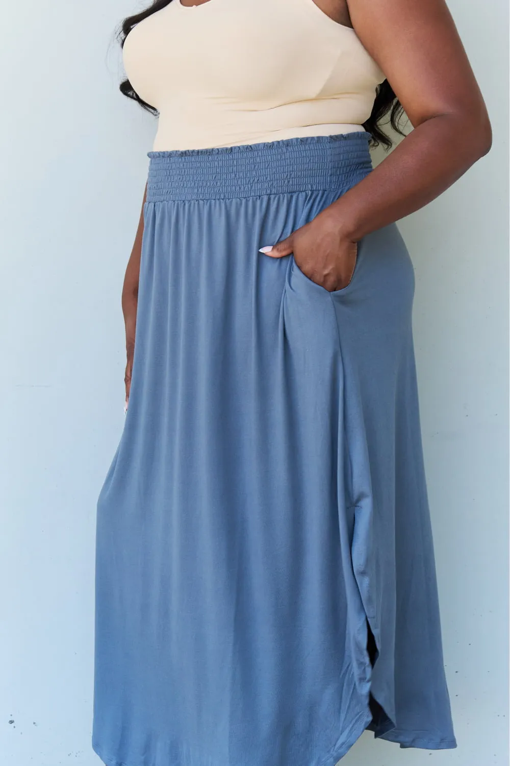 Comfort Princess High Waist Scoop Hem Maxi Skirt in Dusty Blue