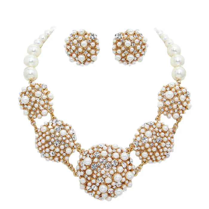 Crystal Pearl Bubble Cluster Necklace Special Occasion