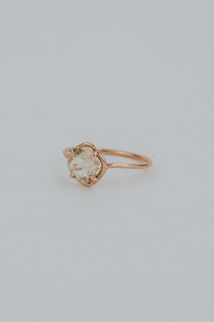 Cushion Cut Sun Stone Ring - 14K Rose Gold