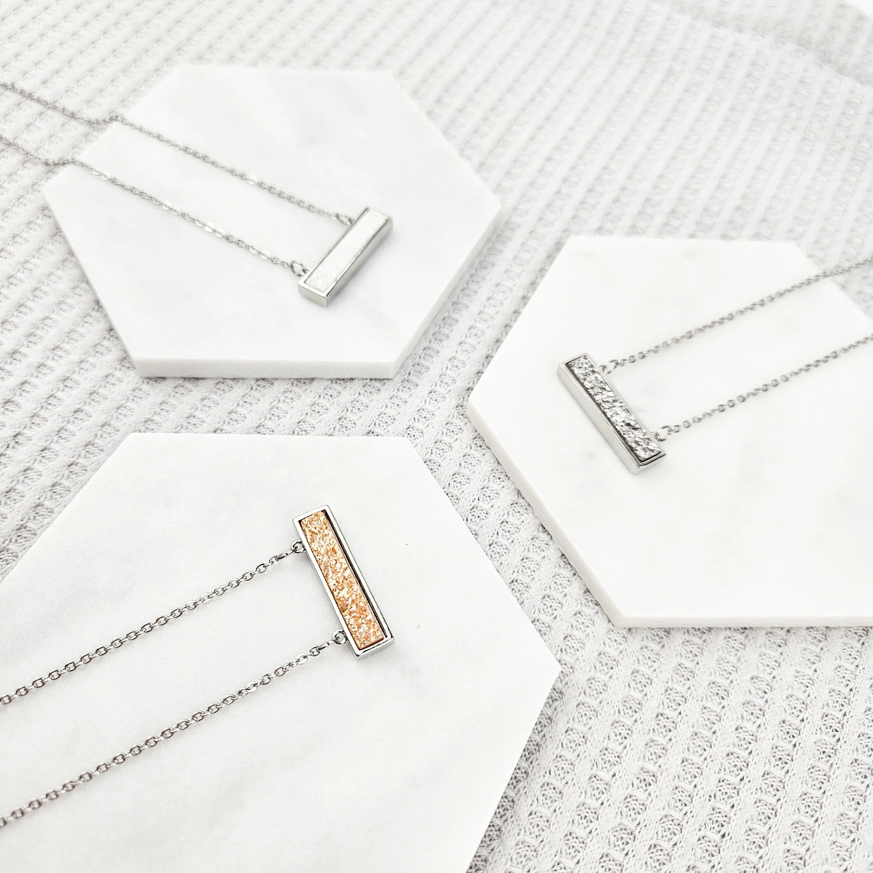 Dainty White Druzy Bar Necklace