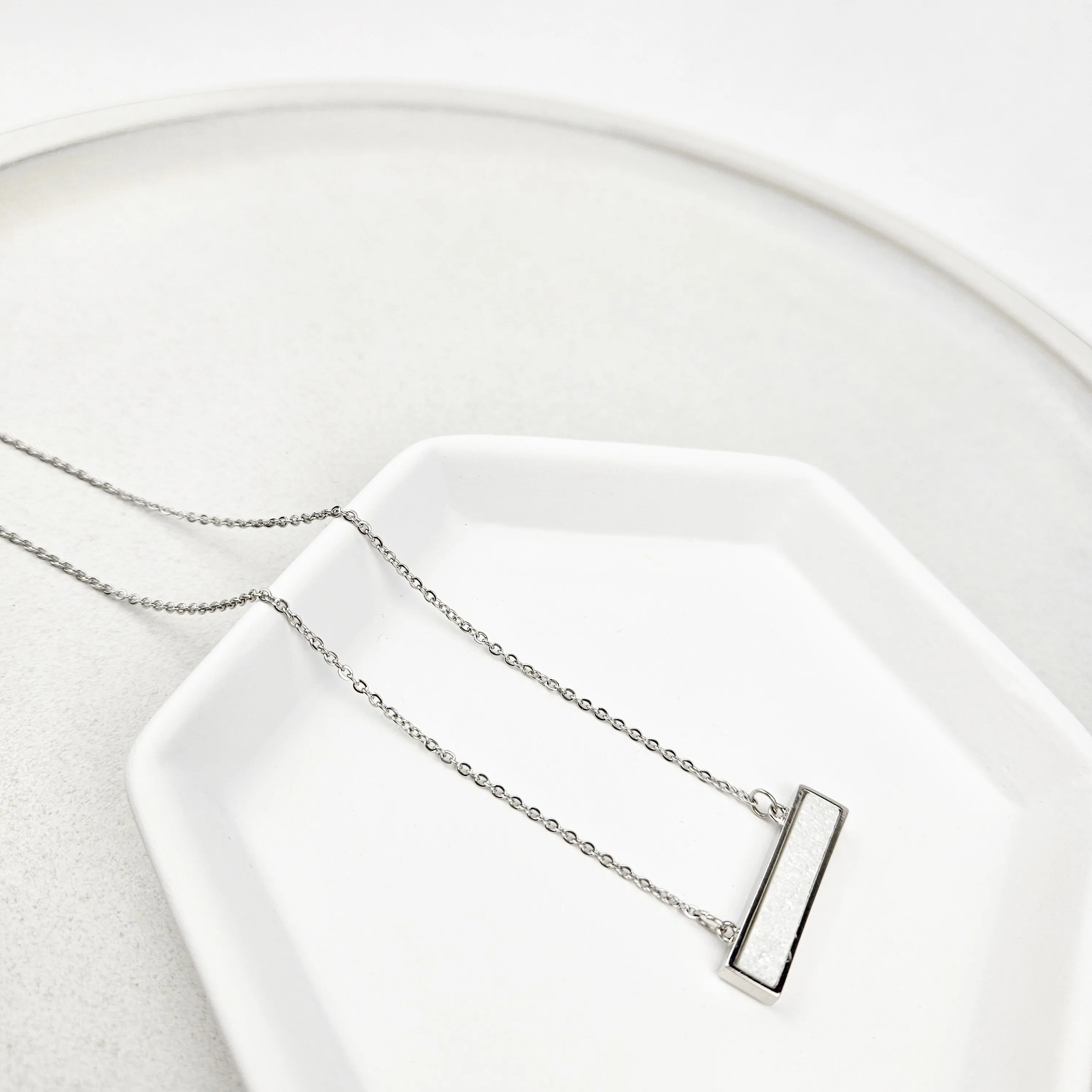 Dainty White Druzy Bar Necklace