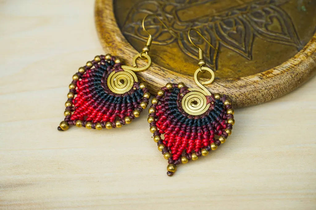 E7805- Micro Macrame Boho Earrings, Handmade Earrings, Hippie Earrings