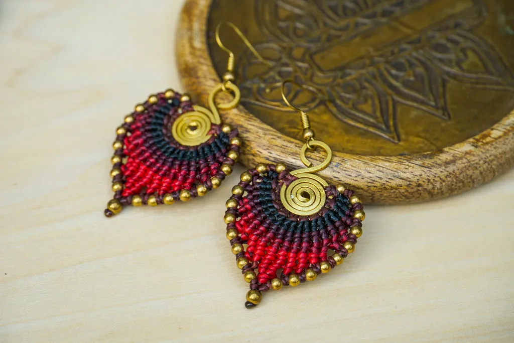 E7805- Micro Macrame Boho Earrings, Handmade Earrings, Hippie Earrings