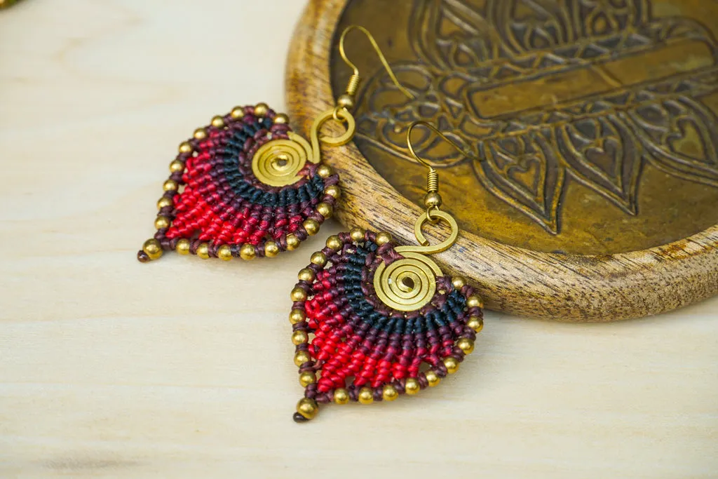 E7805- Micro Macrame Boho Earrings, Handmade Earrings, Hippie Earrings