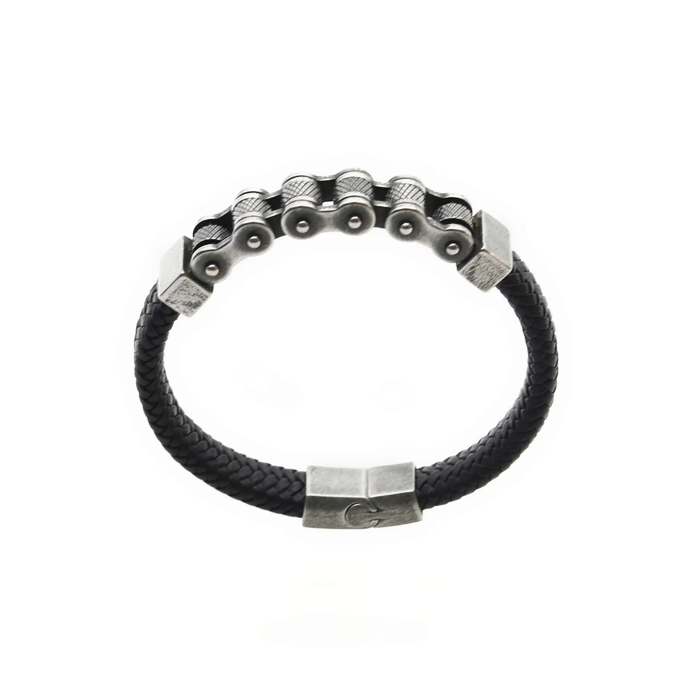 Faustano Stainless Steel & Cowhide Motorcycle Chain Bracelet