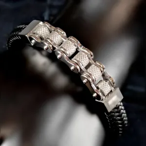 Faustín Stainless Steel & Cowhide Motorcycle Chain Bracelet