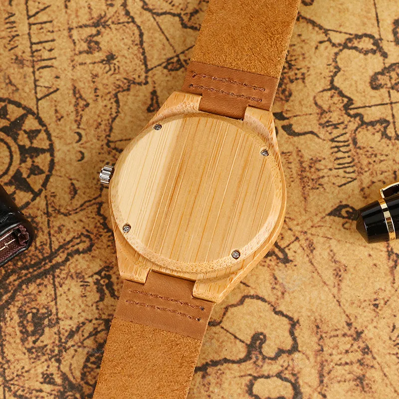 Floral Skull Dial Display Wooden Analog Watch