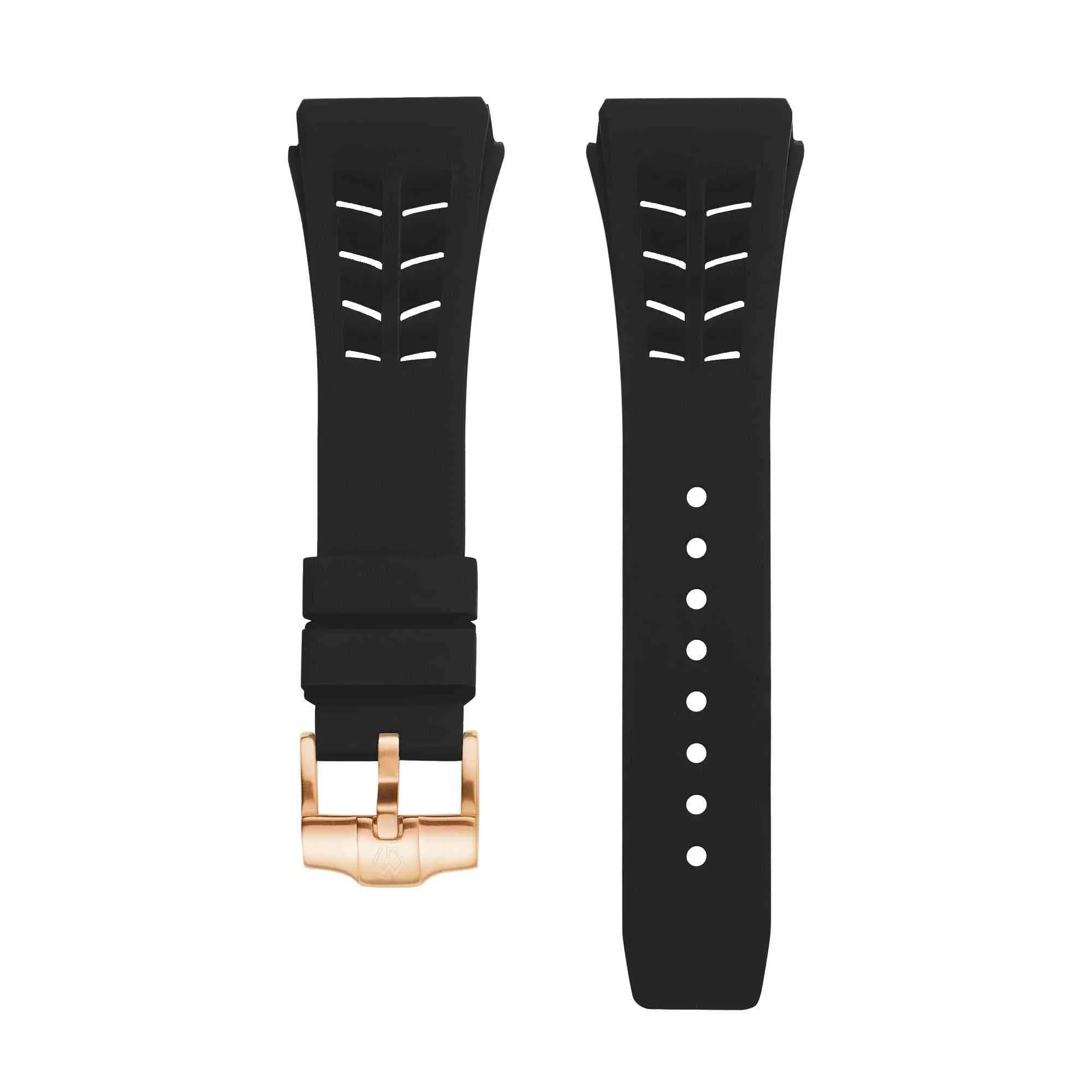 Fluoro Rubber Watch Strap | Black With Gold Buckle 22.5cm