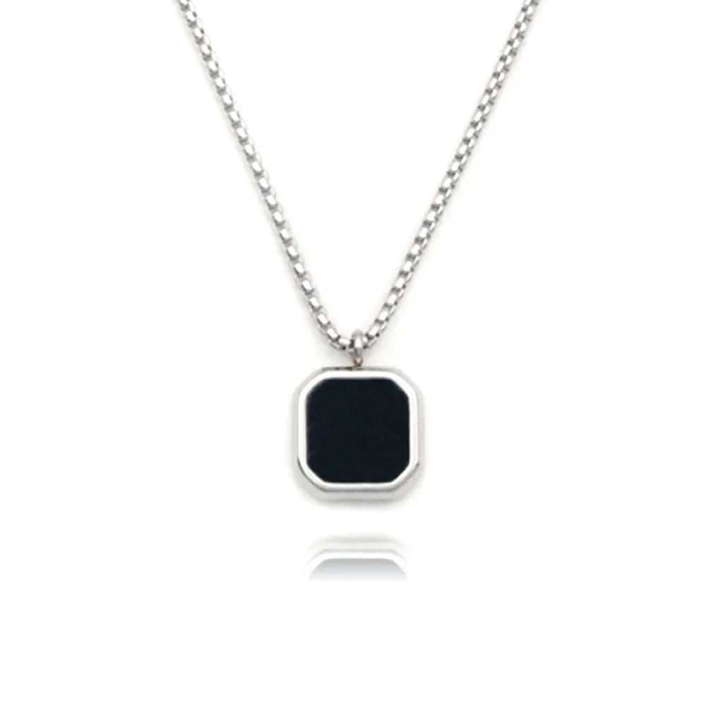 Geometric Square Necklaces For Men Natural Stone Solid Stainless Steel Polygon Pendant Necklace