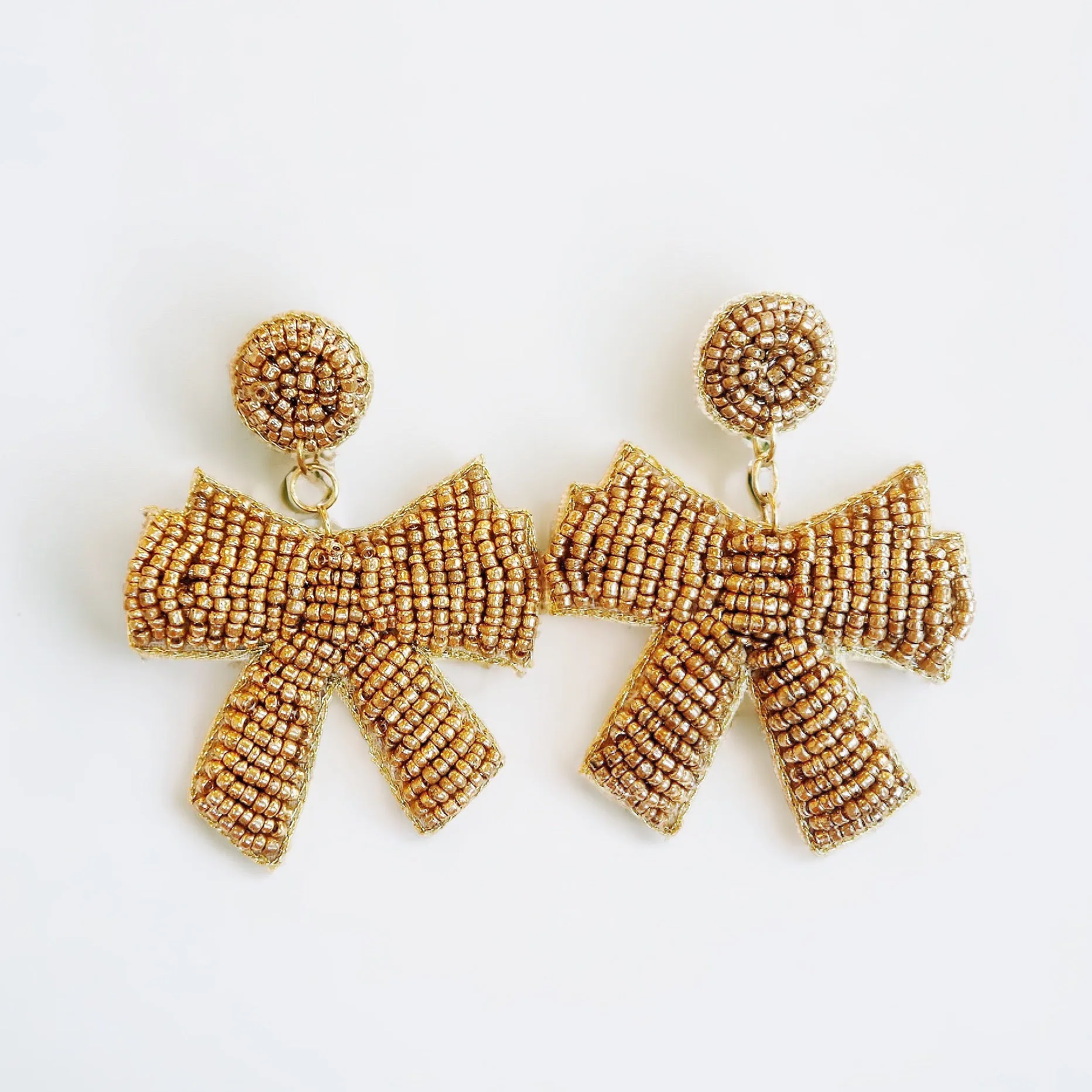 Gold Beaded Bow Earrings