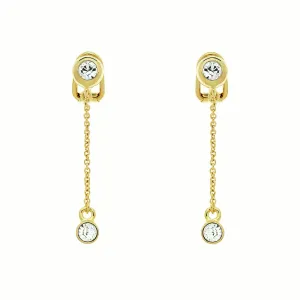 Gold Crystal Chain Drop Clip Earrings