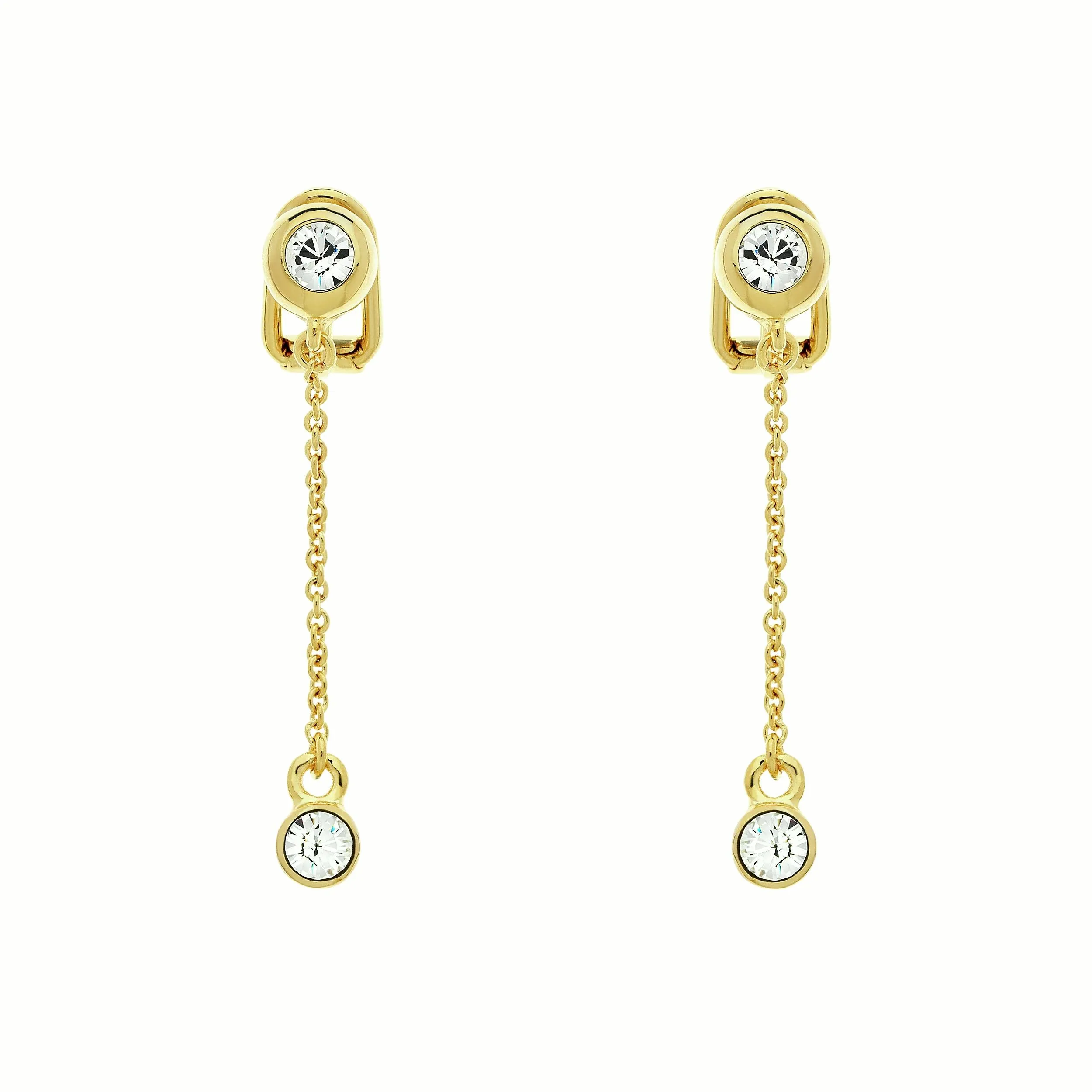 Gold Crystal Chain Drop Clip Earrings