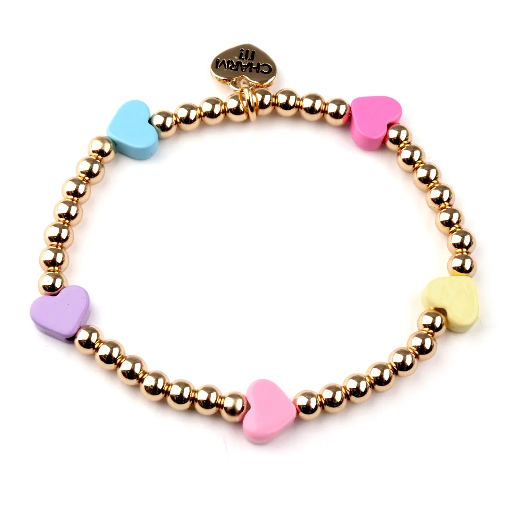 Gold Multi Heart Stretch Bead Bracelet