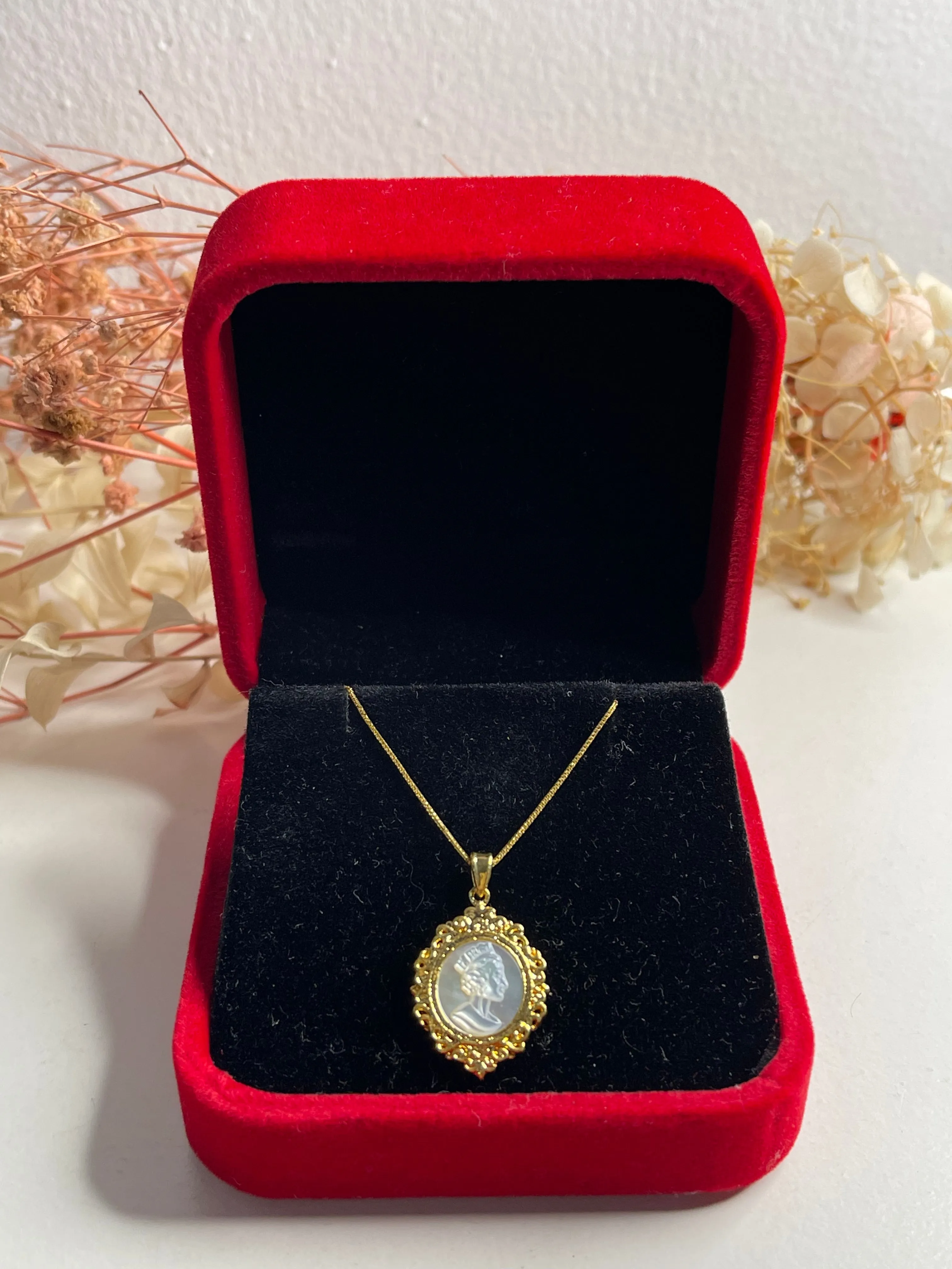 #GOLD2024 | 18K Golden Mother of Pearl Cameo Necklace Foxtail Chain