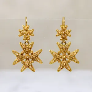 Gorgeous 18ct Cannetille Maltese Cross Earrings