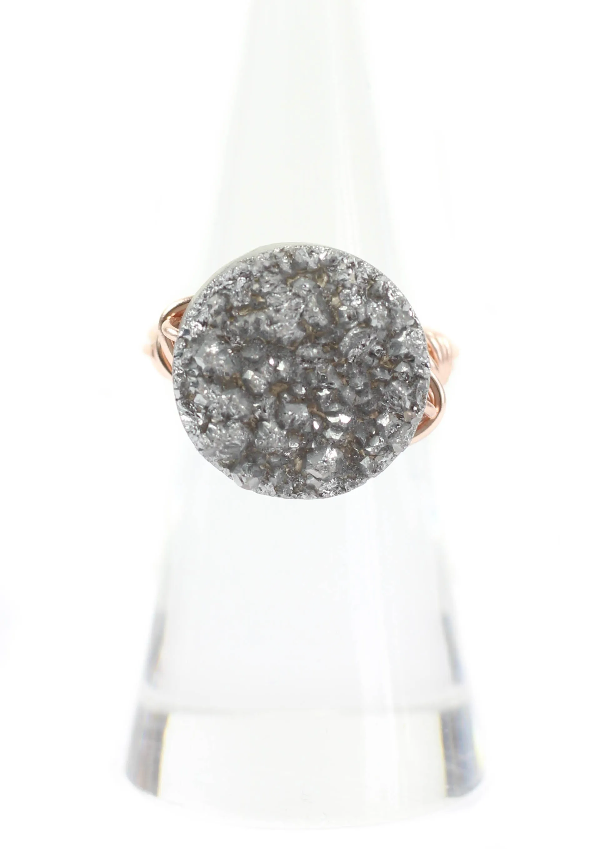 Grey Round Druzy on Rose Gold Ring