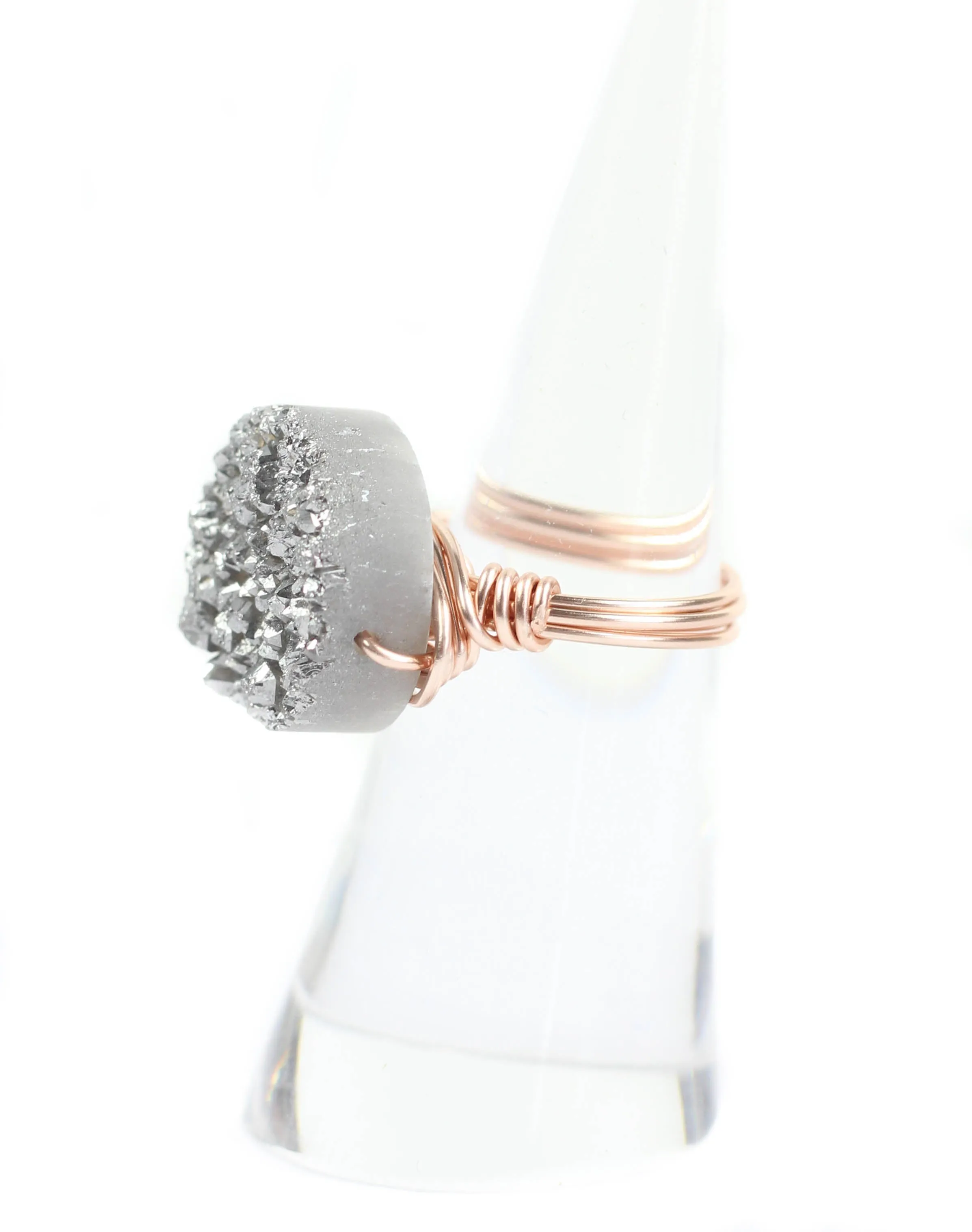 Grey Round Druzy on Rose Gold Ring