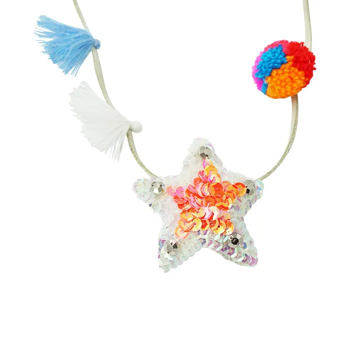 Hampton Pink Star Kids Pom Pom Necklace