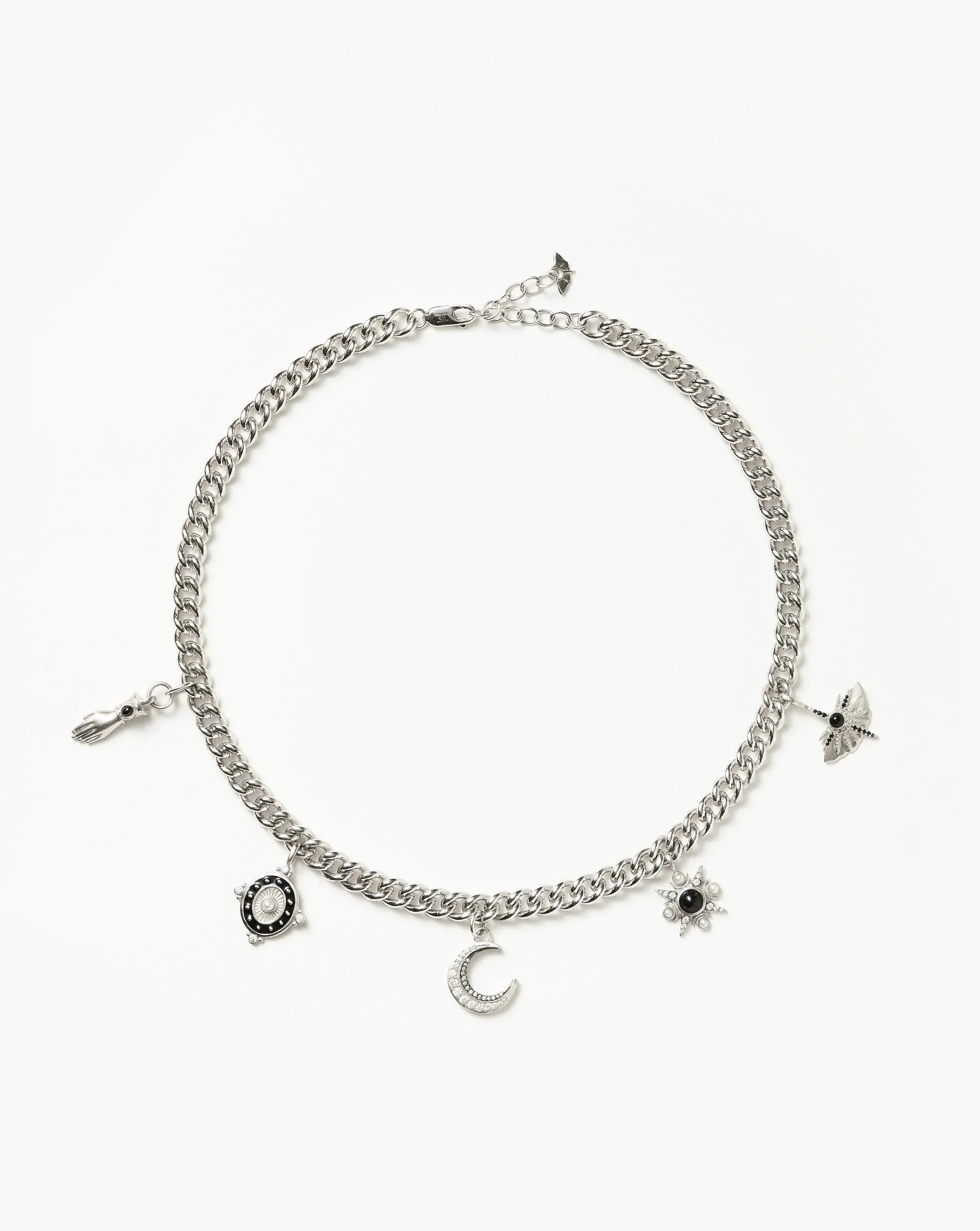 Harris Reed Symbols of Change Charm Choker | Silver Plated/Pearl, Onyx & Rainbow Moonstone