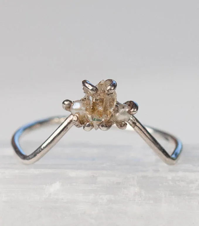 Herkimer Diamond/Pearl Trinity Ring