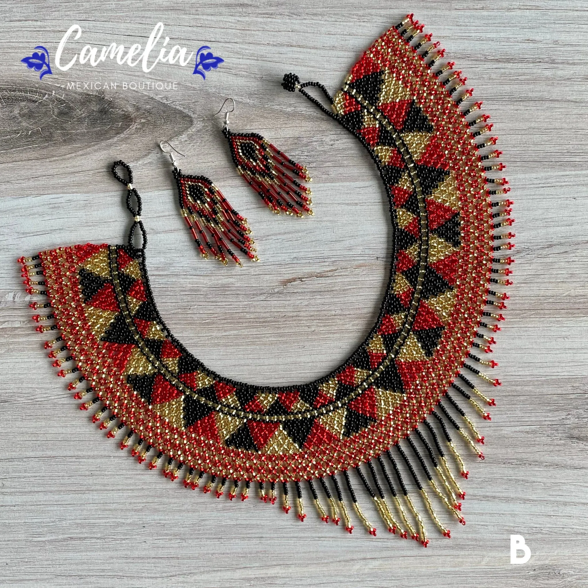 Huichol Native American Beaded Necklace Set - Triangle