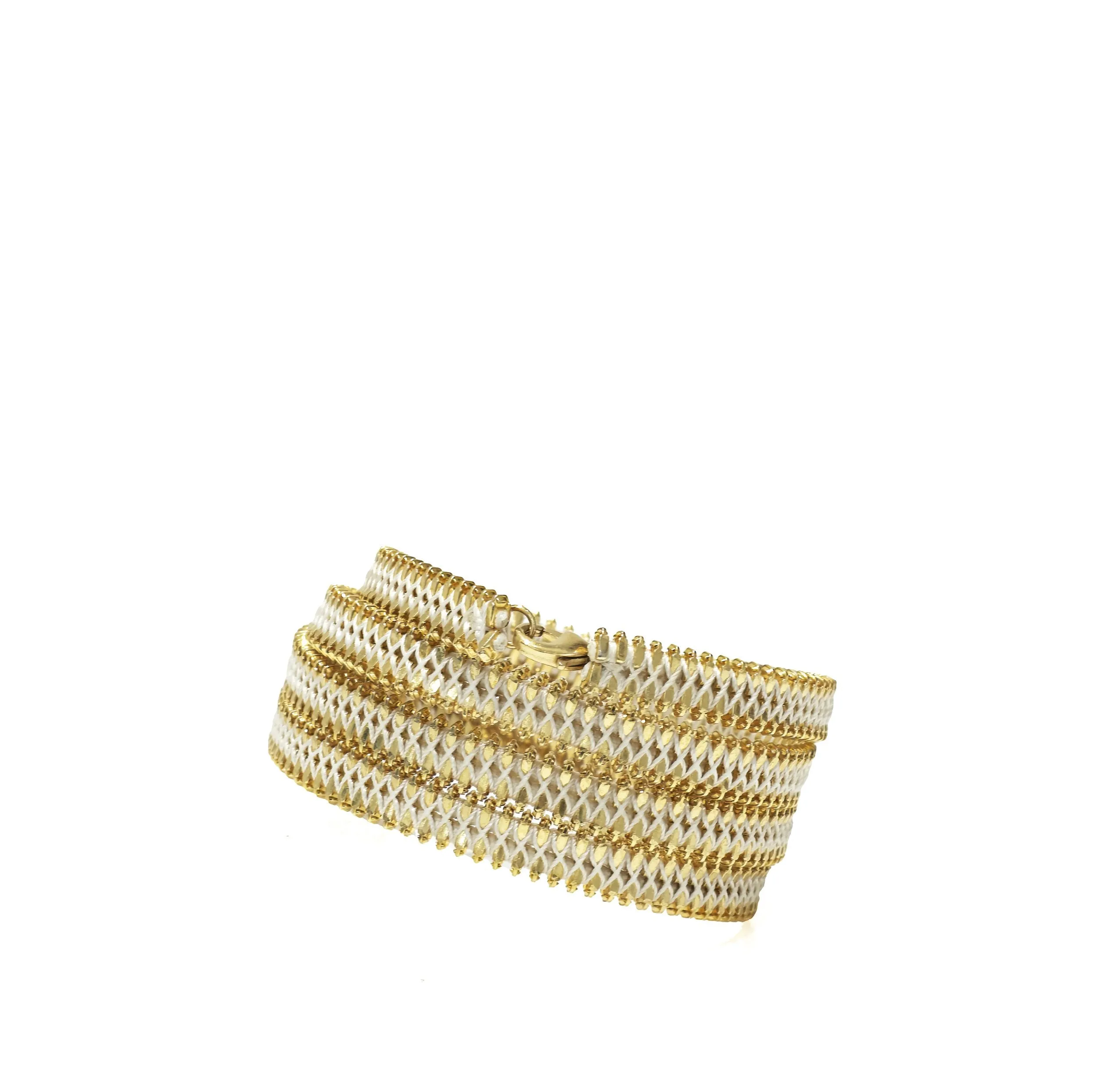 Lucky 5 Zip Cuff - White   Gold