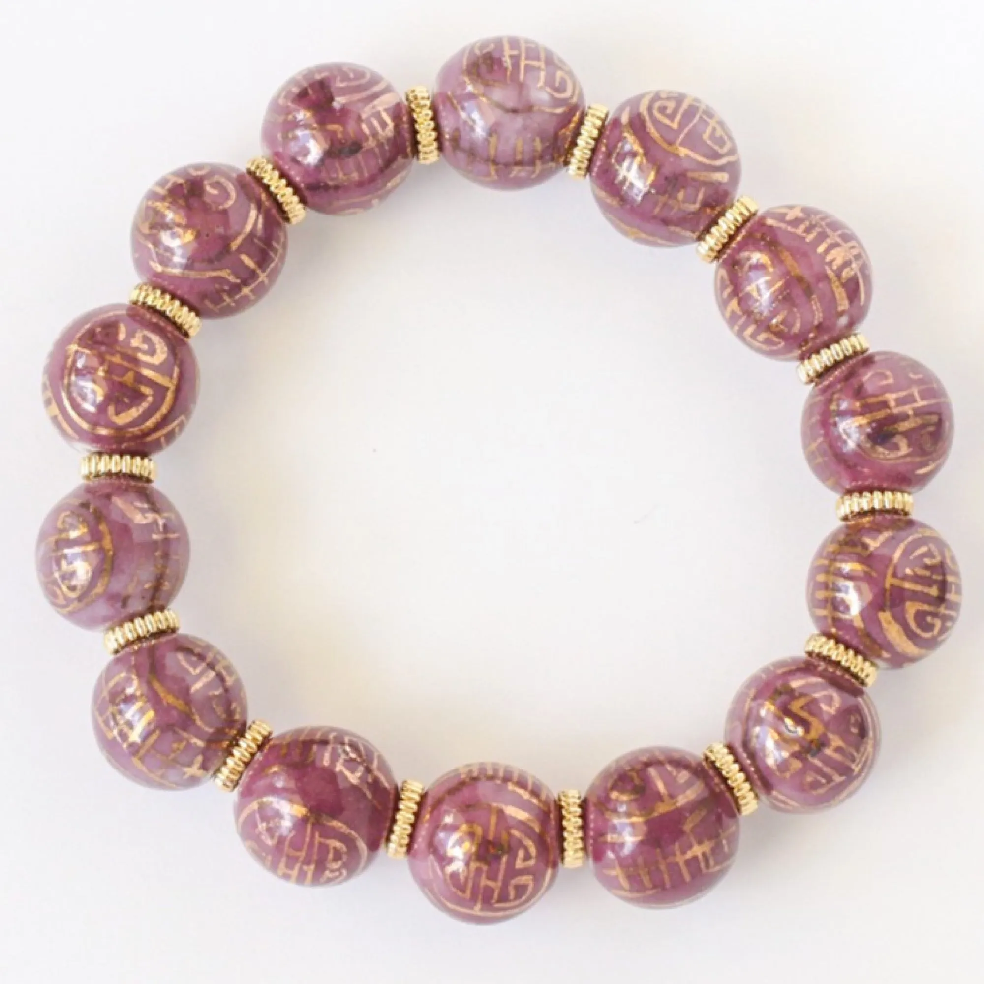 Mauve & Gold Chinoiserie Beaded Bracelet