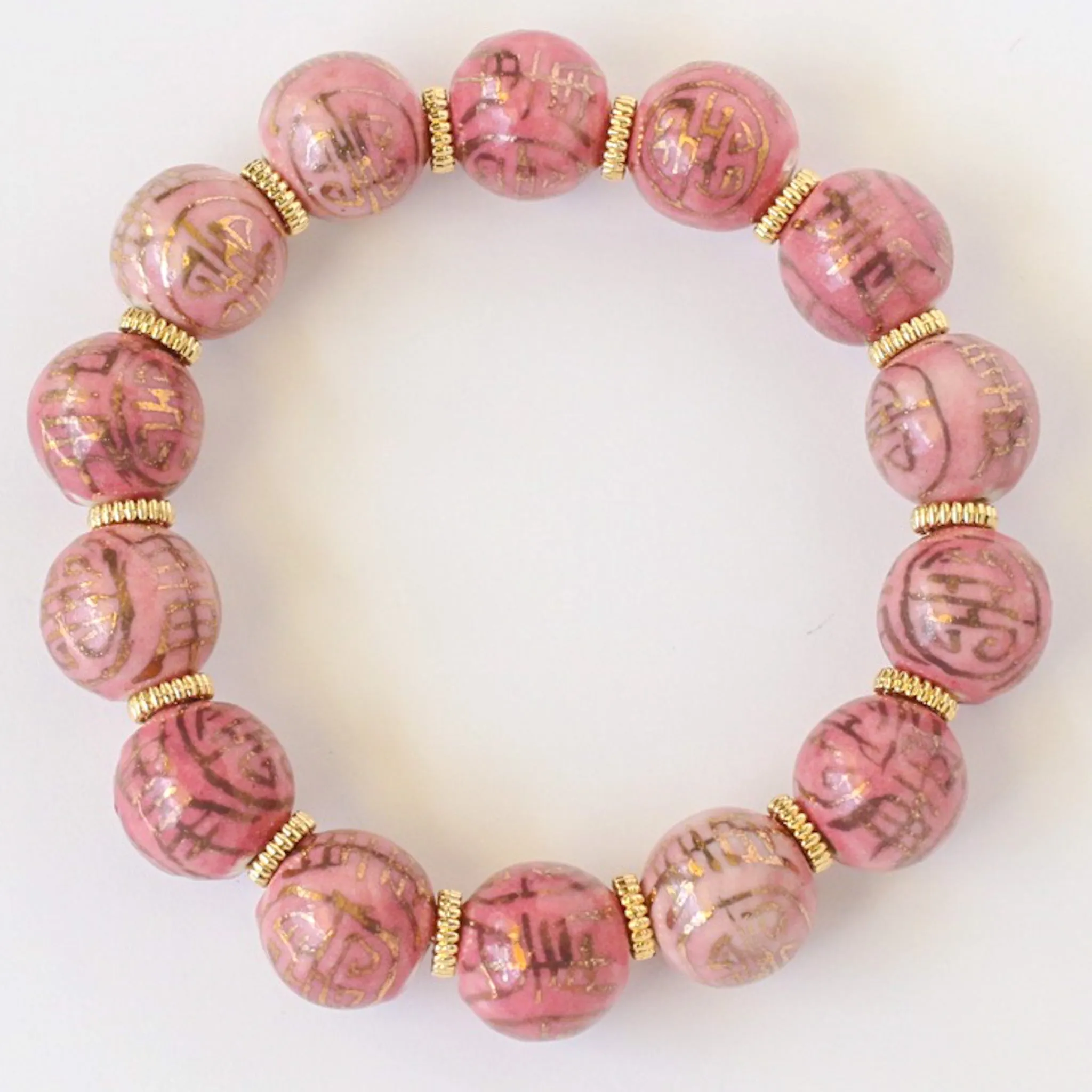 Mauve & Gold Chinoiserie Beaded Bracelet