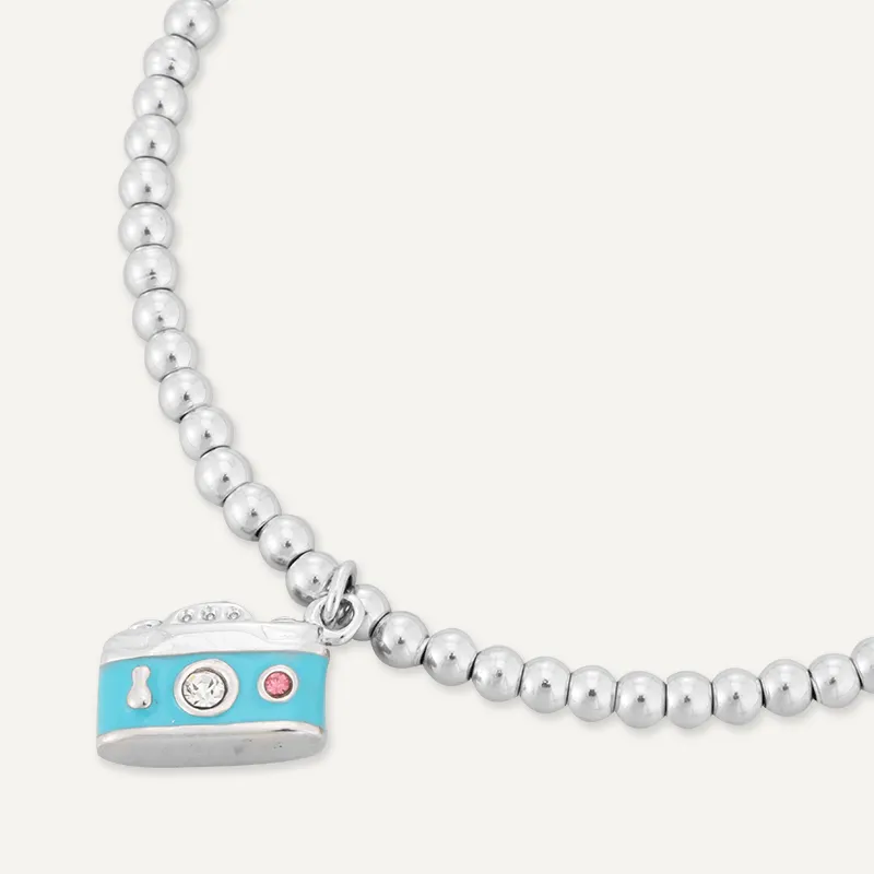 Memories: "HOLIDAY" | Camera Bracelet | White Gold-Plated | Multi-Colour