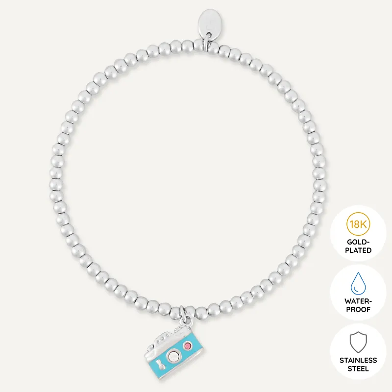 Memories: "HOLIDAY" | Camera Bracelet | White Gold-Plated | Multi-Colour