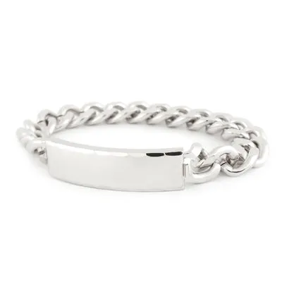 Stylish Mens ID Bracelet with Faceted Edge and Brushed Finish Plaque