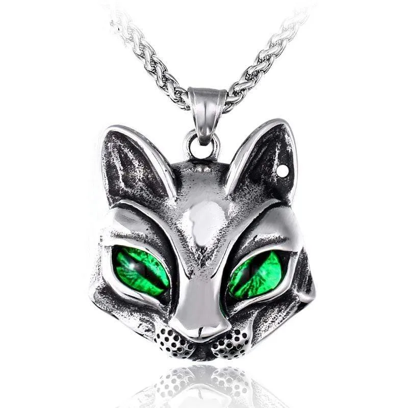 Men's Punk Green/Blue Eye Fox Necklaces