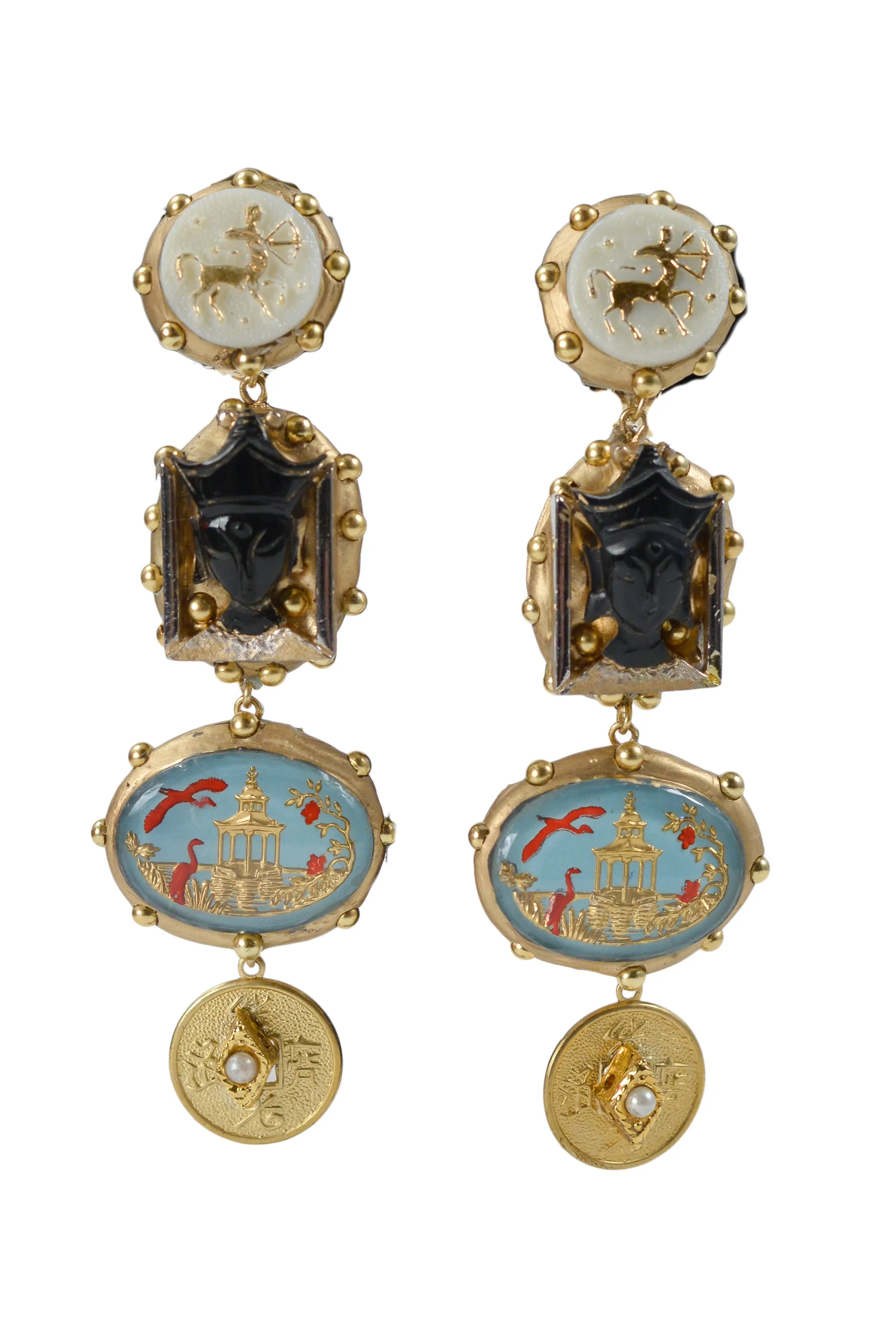 MINADEO ONYX SIAM PRINCE WITH BLUE PAGODA EARRINGS