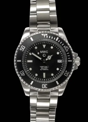 MWC 24 Jewel 300m Automatic Military Divers Watch with Sapphire Crystal and Ceramic Bezel on a Matching Stainless Steel Bracelet