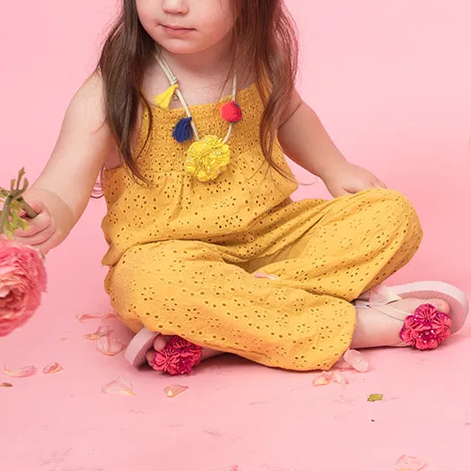 Noho Yellow Flower Kids Pom Pom Necklace