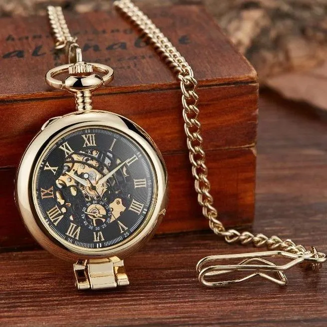 Olaf Orkina Mechanical Skeleton Pocket Watch Golden