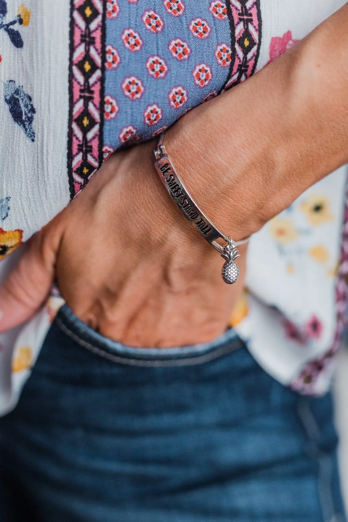 "Be Sweet Stand Tall" Pineapple Bracelet- Silver