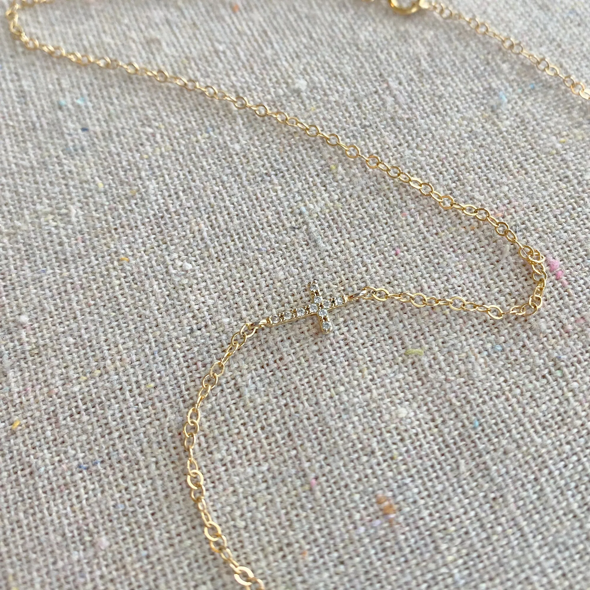 Sideways CZ Cross Necklace