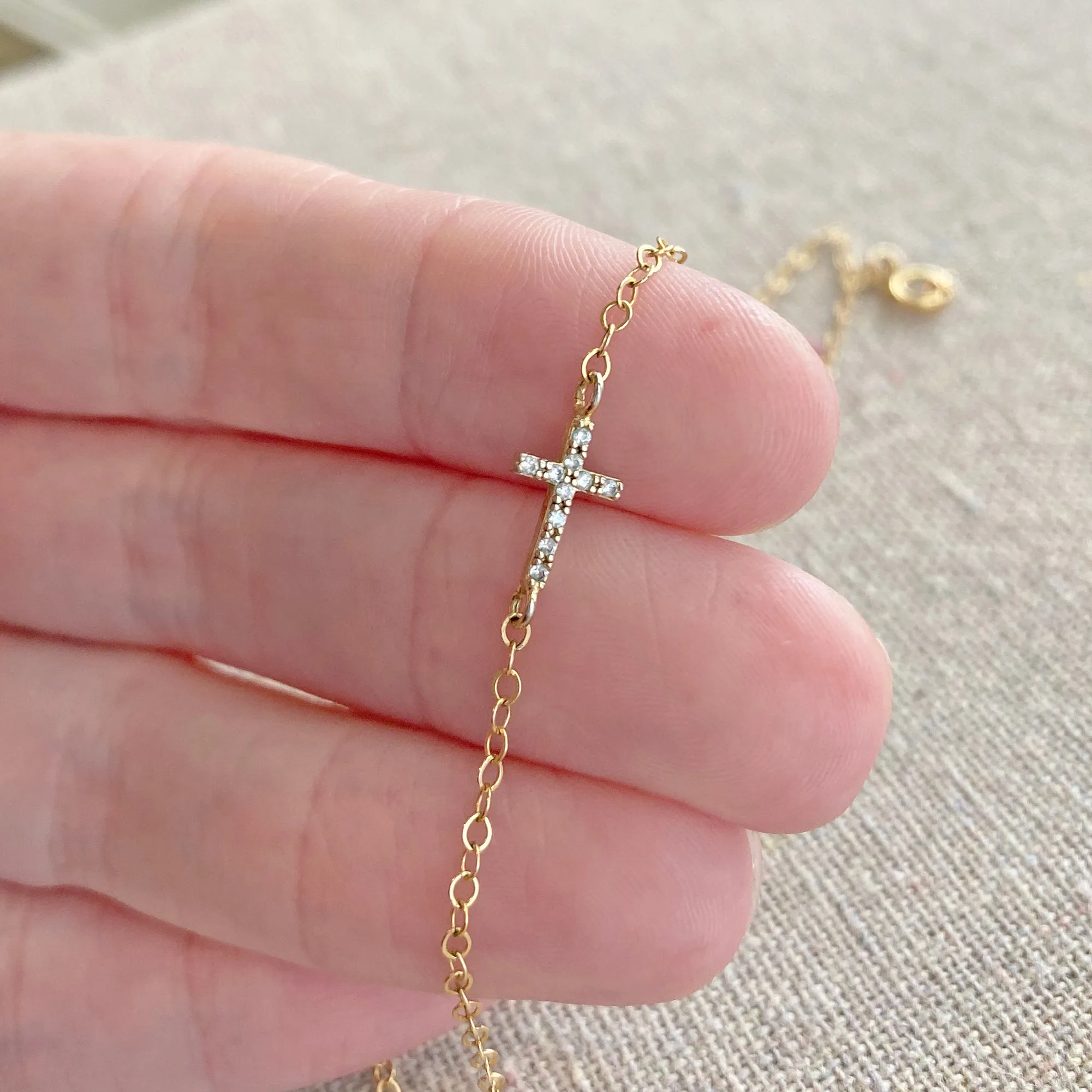 Sideways CZ Cross Necklace