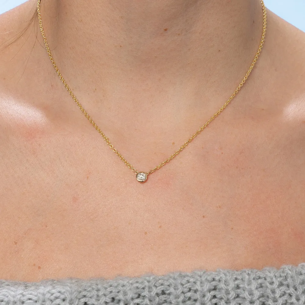 Solitaire Diamond Chain Necklace (0.25 ct.) Bezel Set in 14K Gold