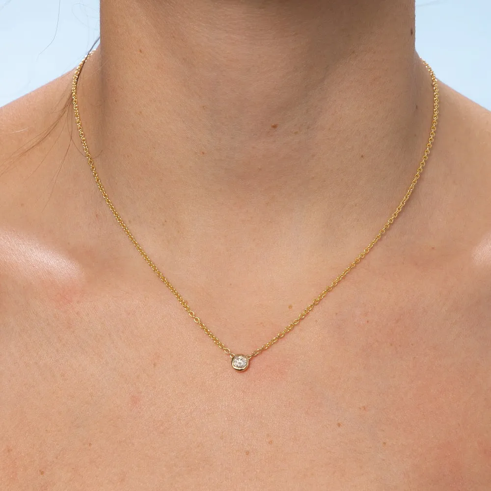 Solitaire Diamond Chain Necklace (0.25 ct.) Bezel Set in 14K Gold