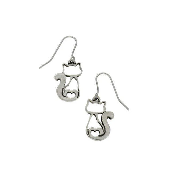 ST JUSTIN PEWTER LOVE CAT EARRINGS