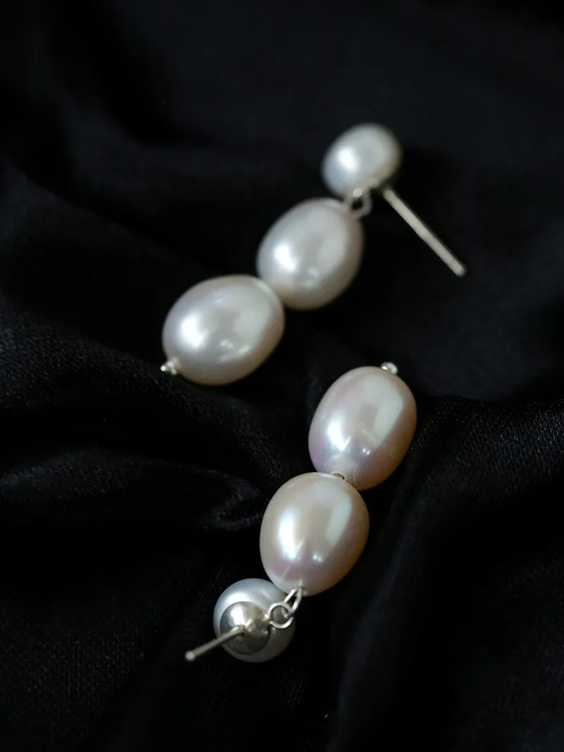 Three Freshwater Pearl Drop Earrings