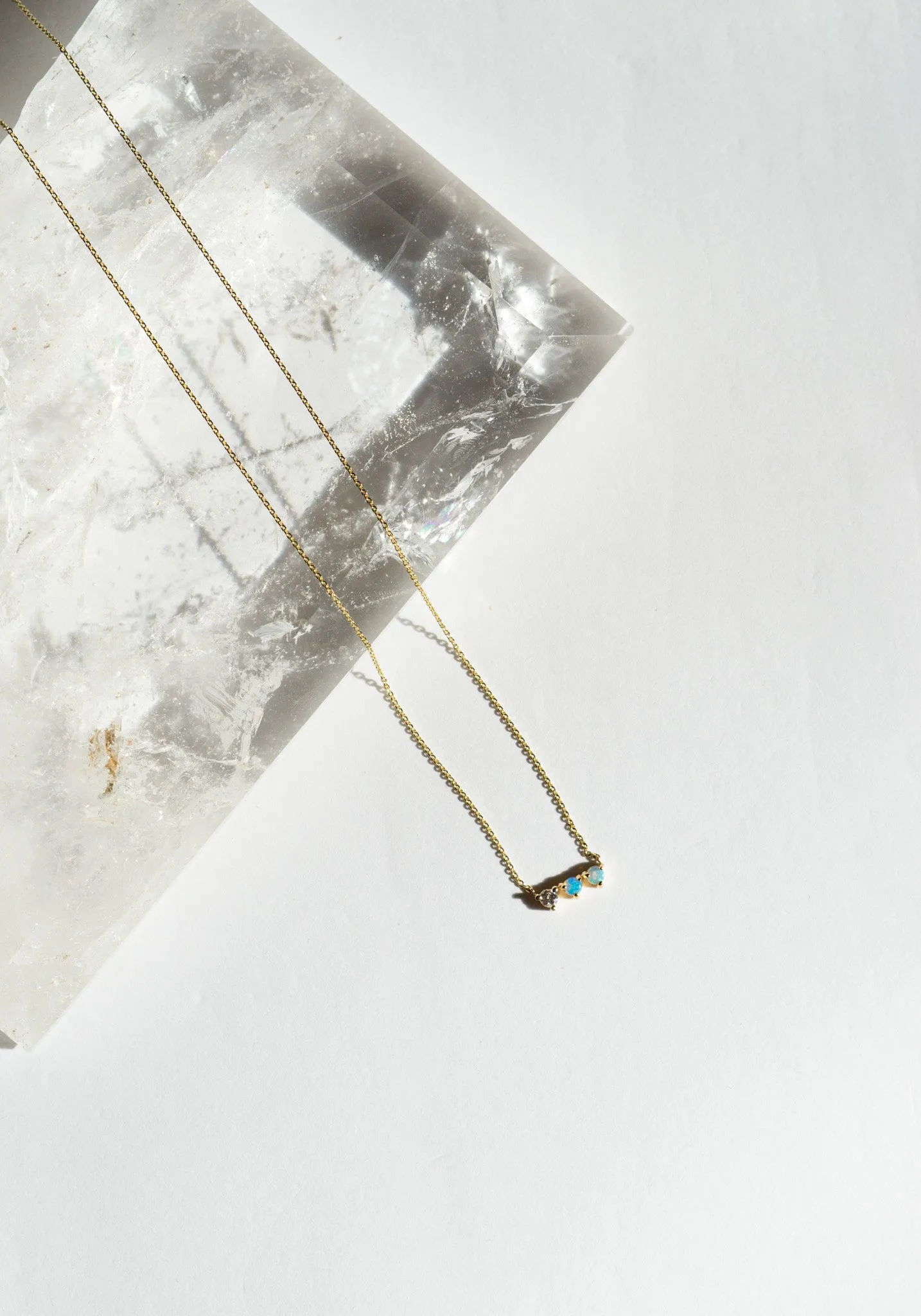 Three Points Diamond and Opal Necklace