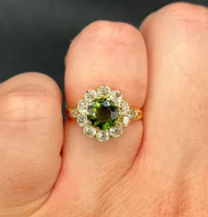 Victorian Tourmaline and Diamond Cluster Ring